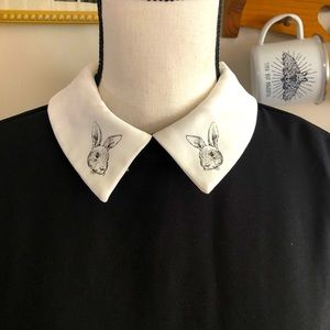 NWT Victoria Beckham adorable rabbit collar black dress, long sleeve size medium